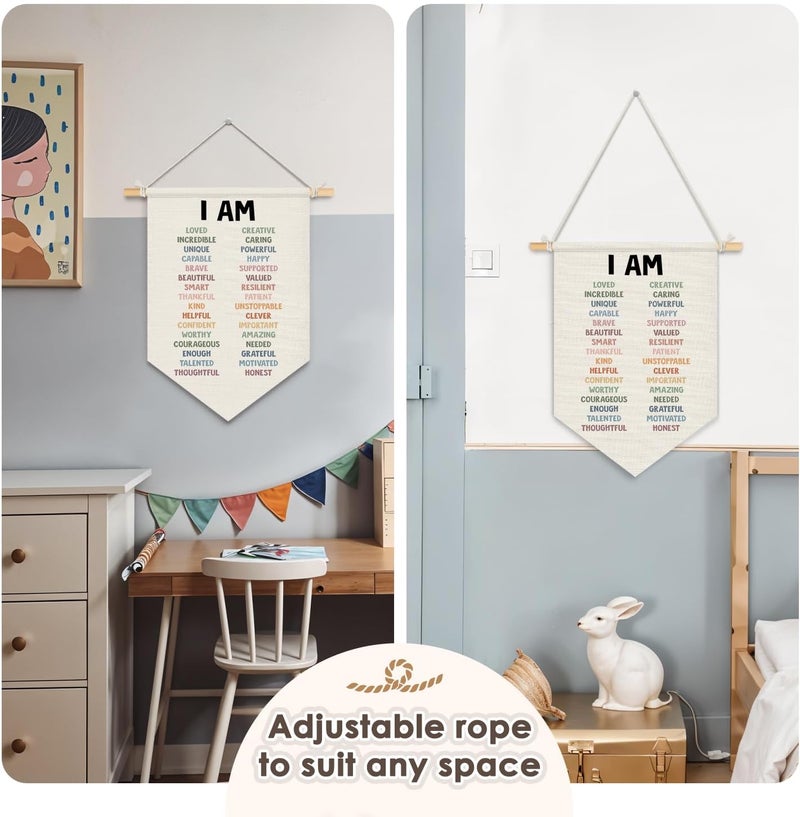 Wheatwin Positive Affirmations for Kids, Boho Classroom Decor Wall Hanging Pennant Flag Banner, I Am Affirmation Wall Decor for Kids Nursery Toddler Room Bedroom Classroom 15x11 Inch - Image 5